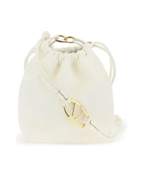 Leather Bucket Bag with Drawstring Closure and Sliding Shoulder Strap