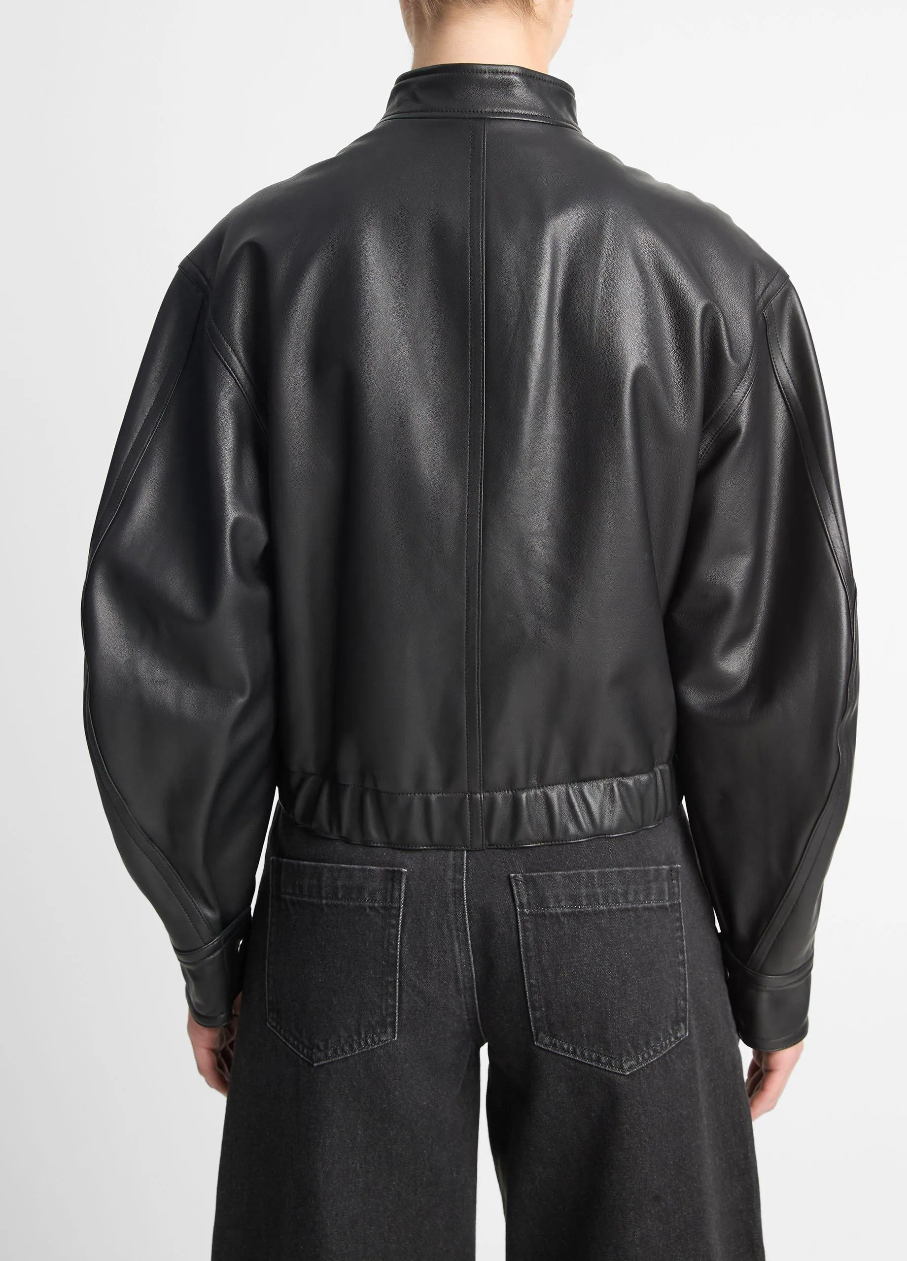 Leather Cropped Bomber Jacket