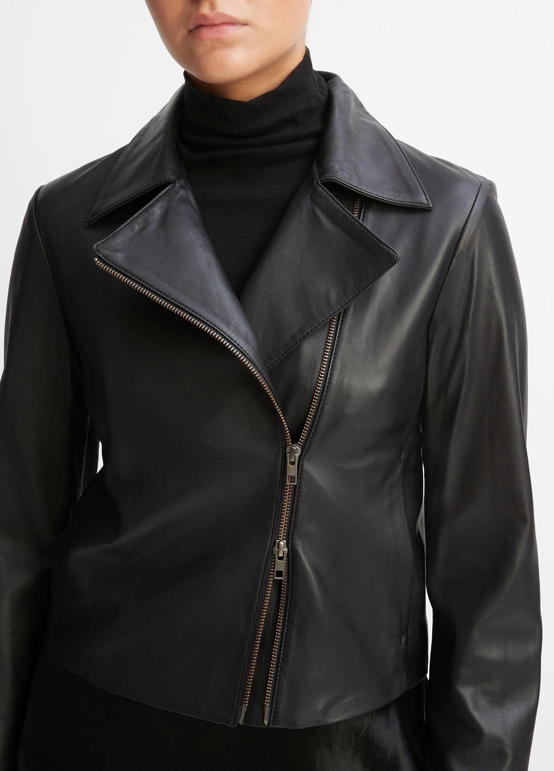 Leather Cross-Front Moto Jacket