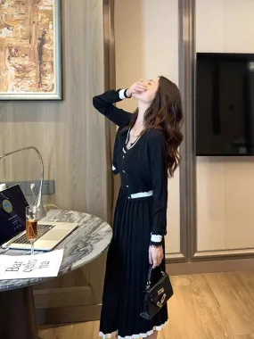 Lin Yaner Xiaoxiangfeng knitted fashion suit early autumn women's 2023 new cardigan to wear with a two-piece dress (D185)