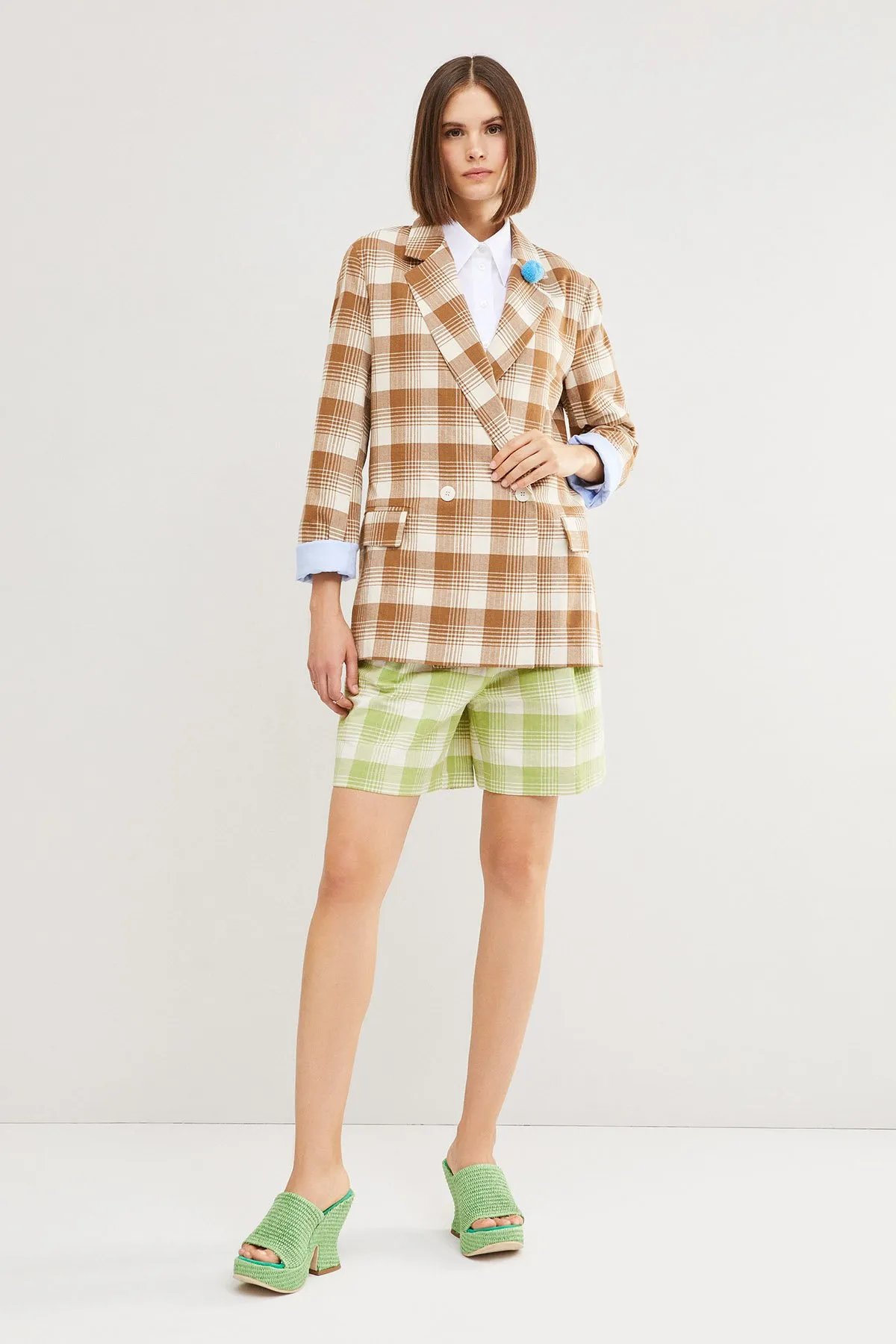 Linen blend double-breasted jacket