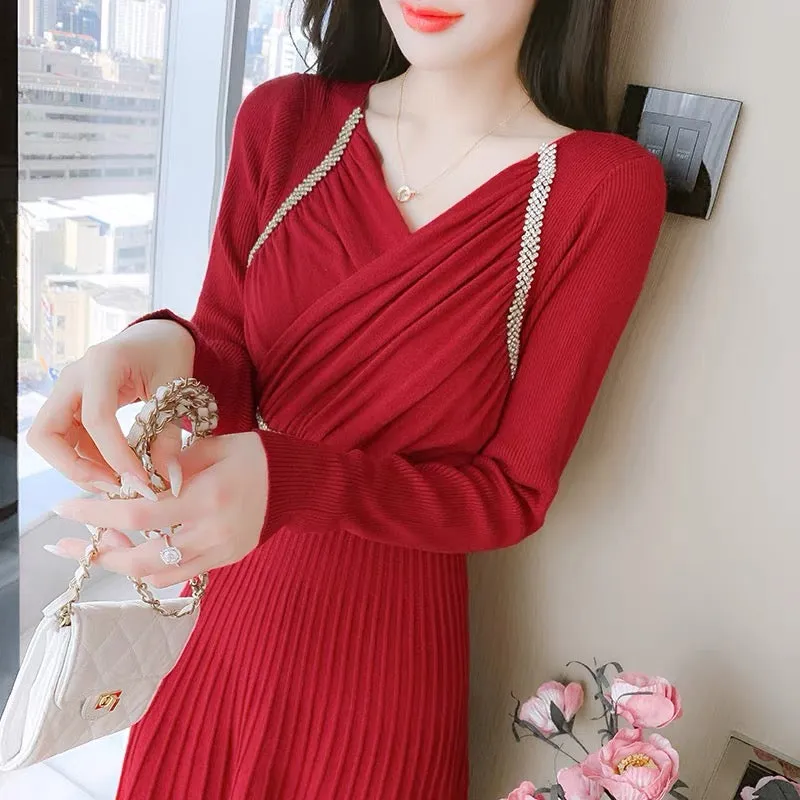 lolita inner knitted dress women's autumn and winter 2023 new design niche long bottoming sweater skirt