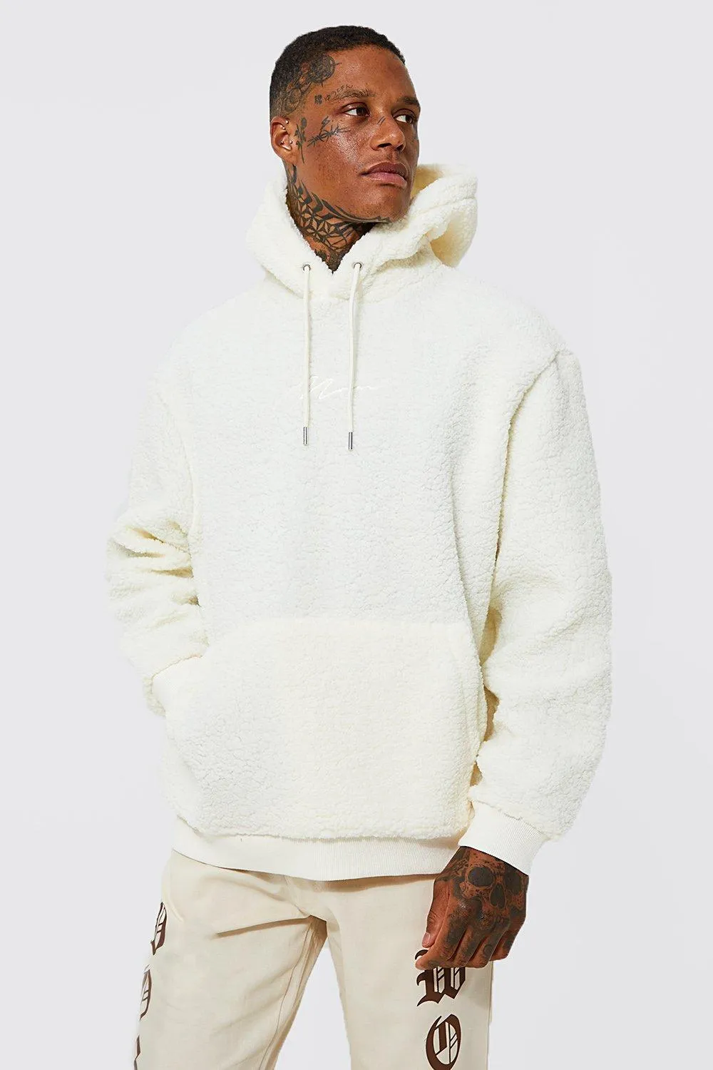 Man Signature Oversized Borg Hoodie
