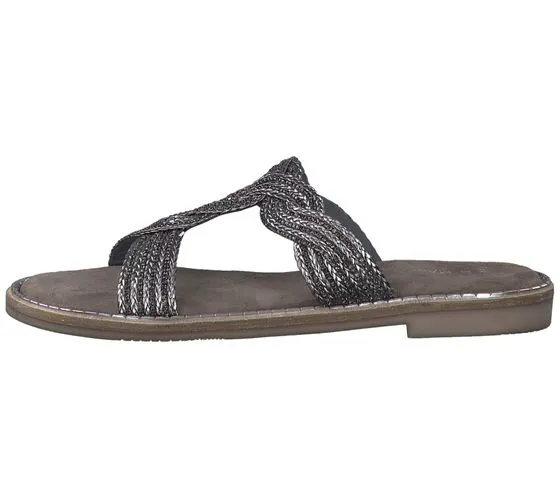 MARCO TOZZI mules femme avec bride tressée pantoufles avec strass chaussures d'été 2-27109-28 906 argent