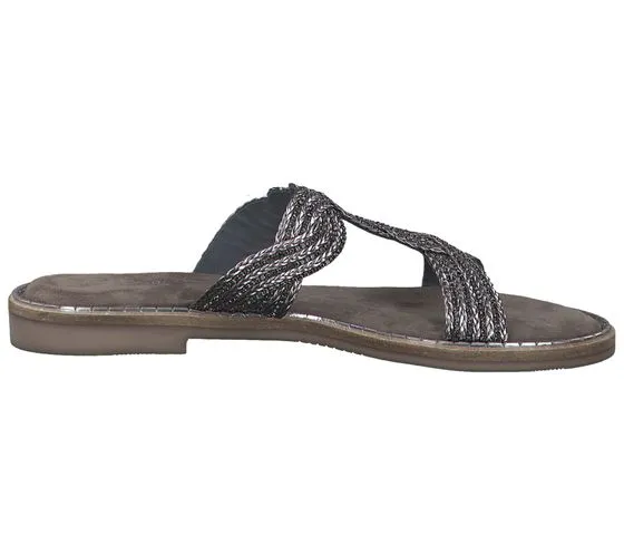 MARCO TOZZI mules femme avec bride tressée pantoufles avec strass chaussures d'été 2-27109-28 906 argent