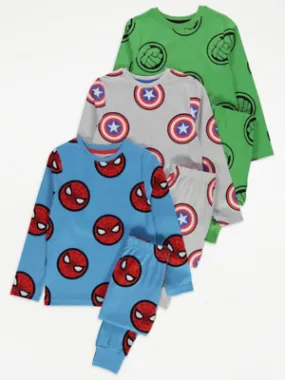 Marvel Logo Long Sleeve Pyjamas 3 Pack | Kids | George at ASDA