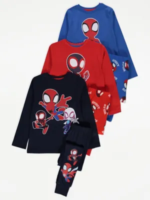 Marvel Spidey and Friends Long Sleeve Pyjamas 3 Pack | Kids | George at ASDA