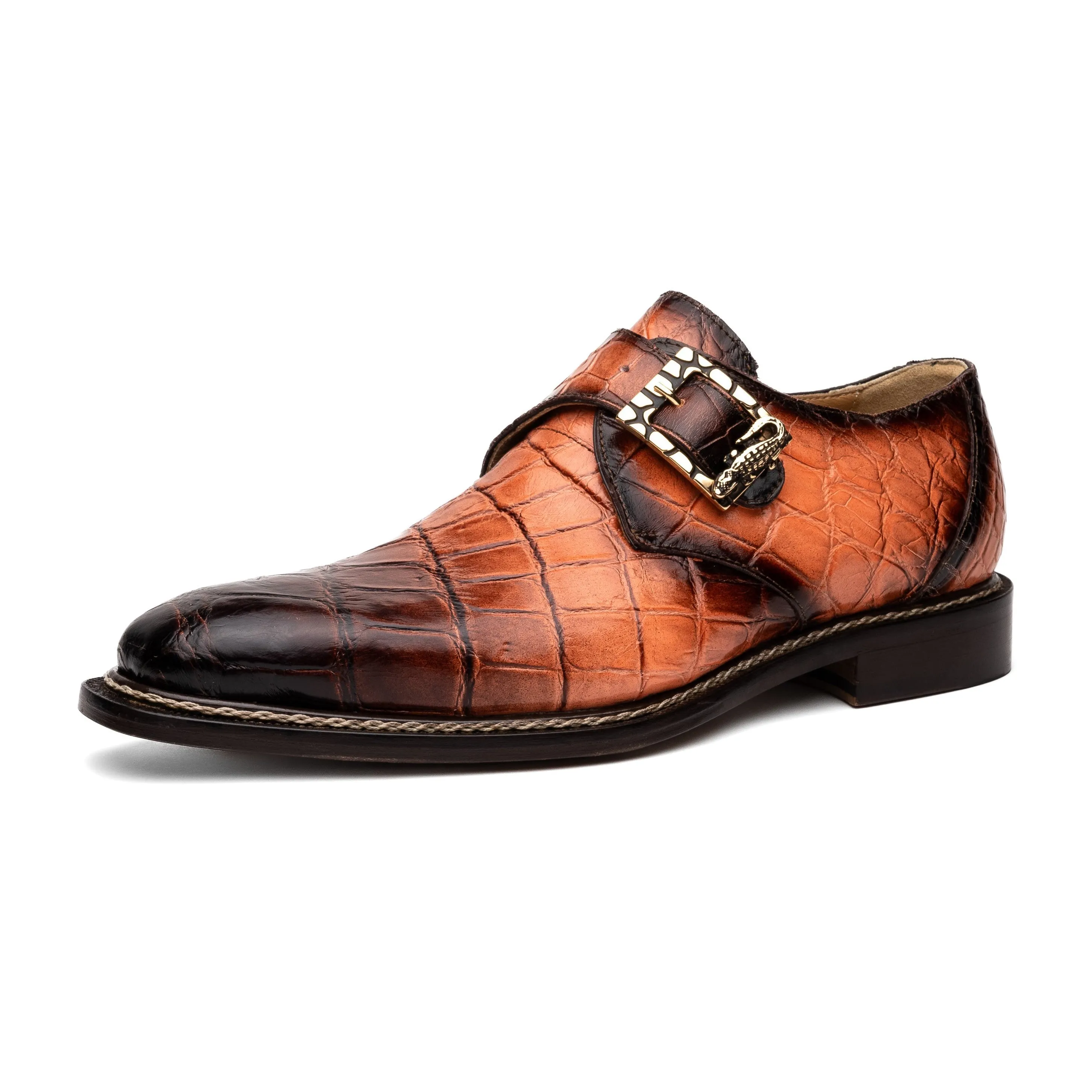 Mauri Nitti 3281/2 Men's Shoes Peach with T.Moro Finish Exotic Alligator Monk-Strap Loafers (MA5601)