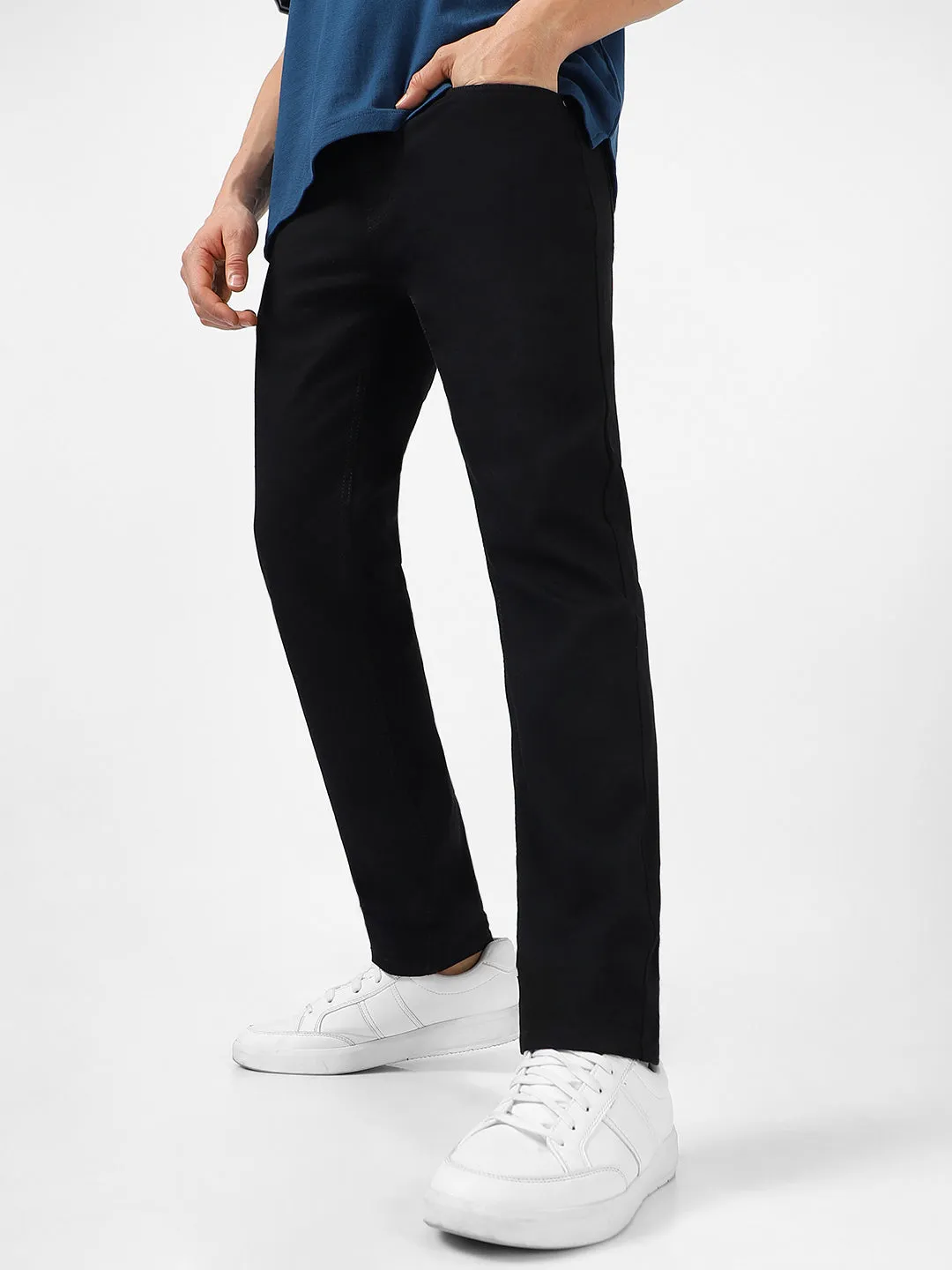 Men Black Regular Fit Washed Jeans Stretchable