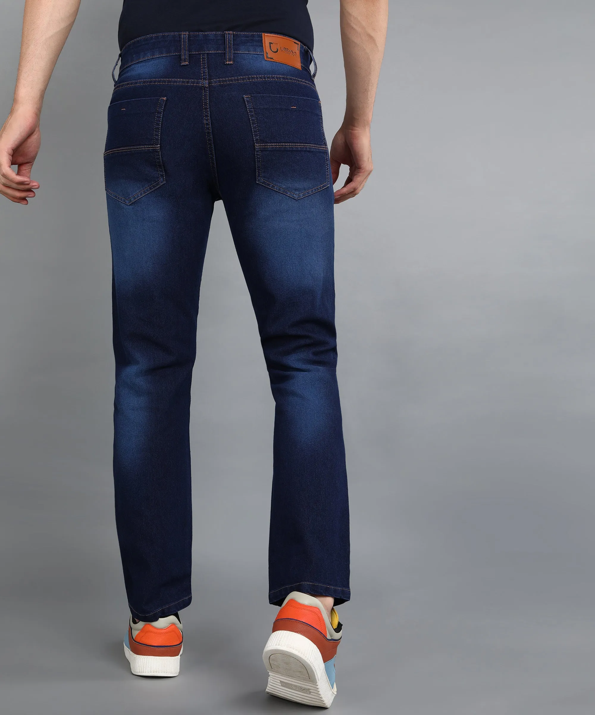 Men Dark Blue Regular Fit Washed Jeans Stretchable