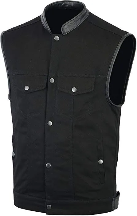 Men's Basic Black Denim Club Motorcycle Vest 100% Cotton