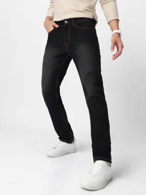 Men's Black Regular Fit Washed Jeans Stretchable