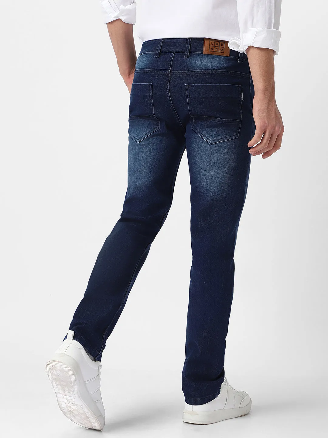 Men's Blue Regular Fit Washed Jeans Stretchable