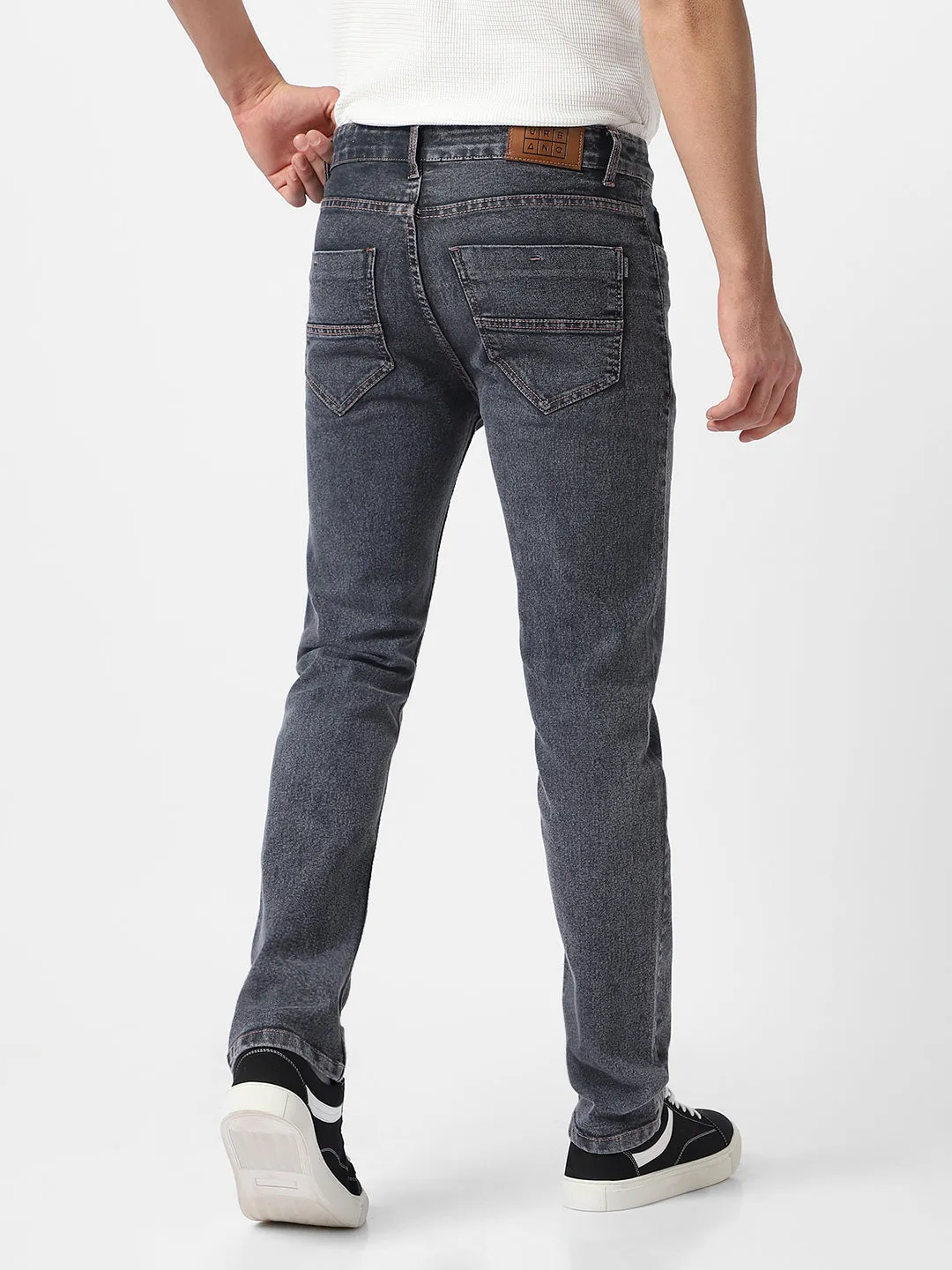 Men's Dark Grey Regular Fit Washed Jeans Stretchable