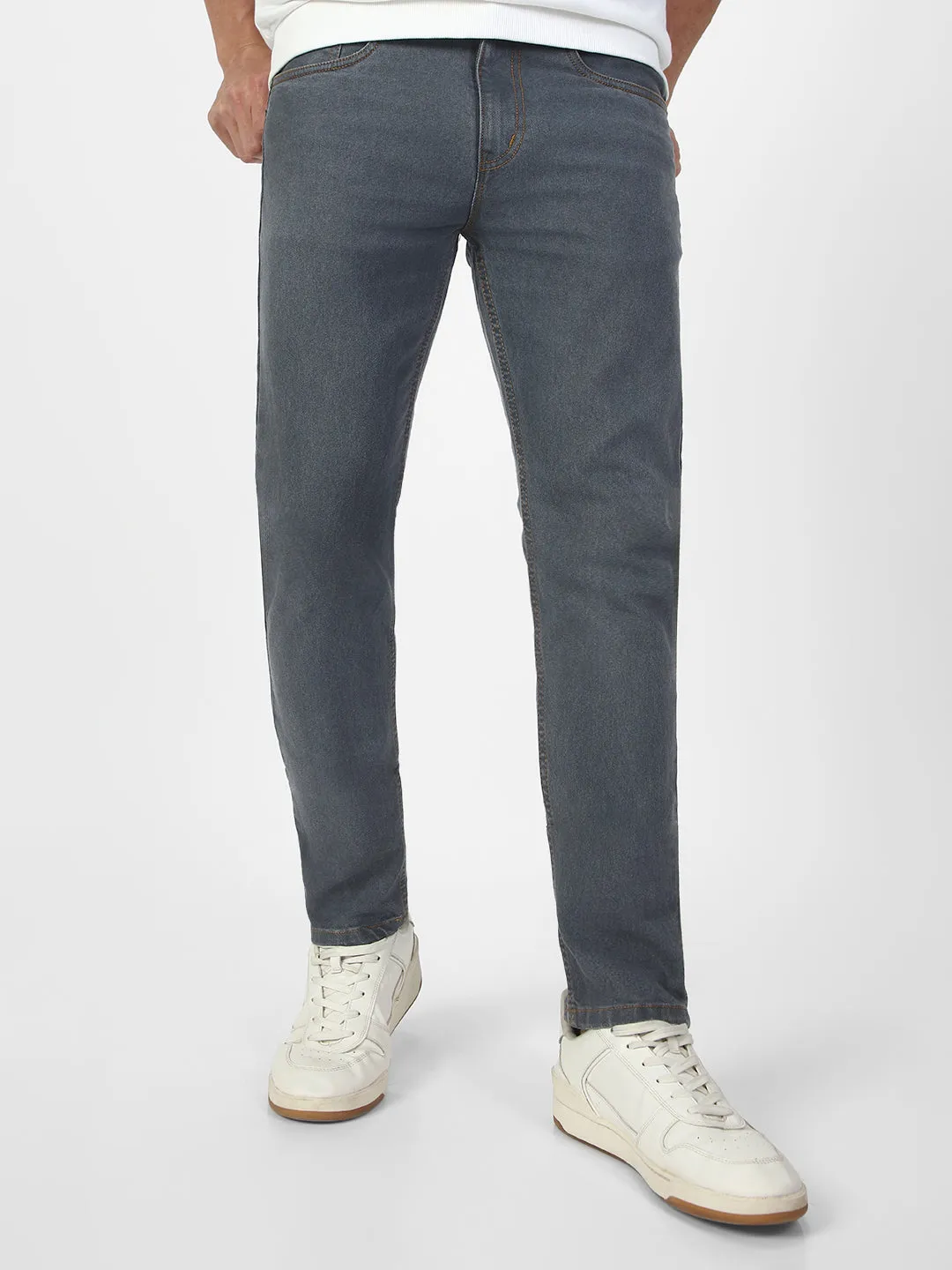 Men's Grey Slim Fit Washed Jeans Stretchable