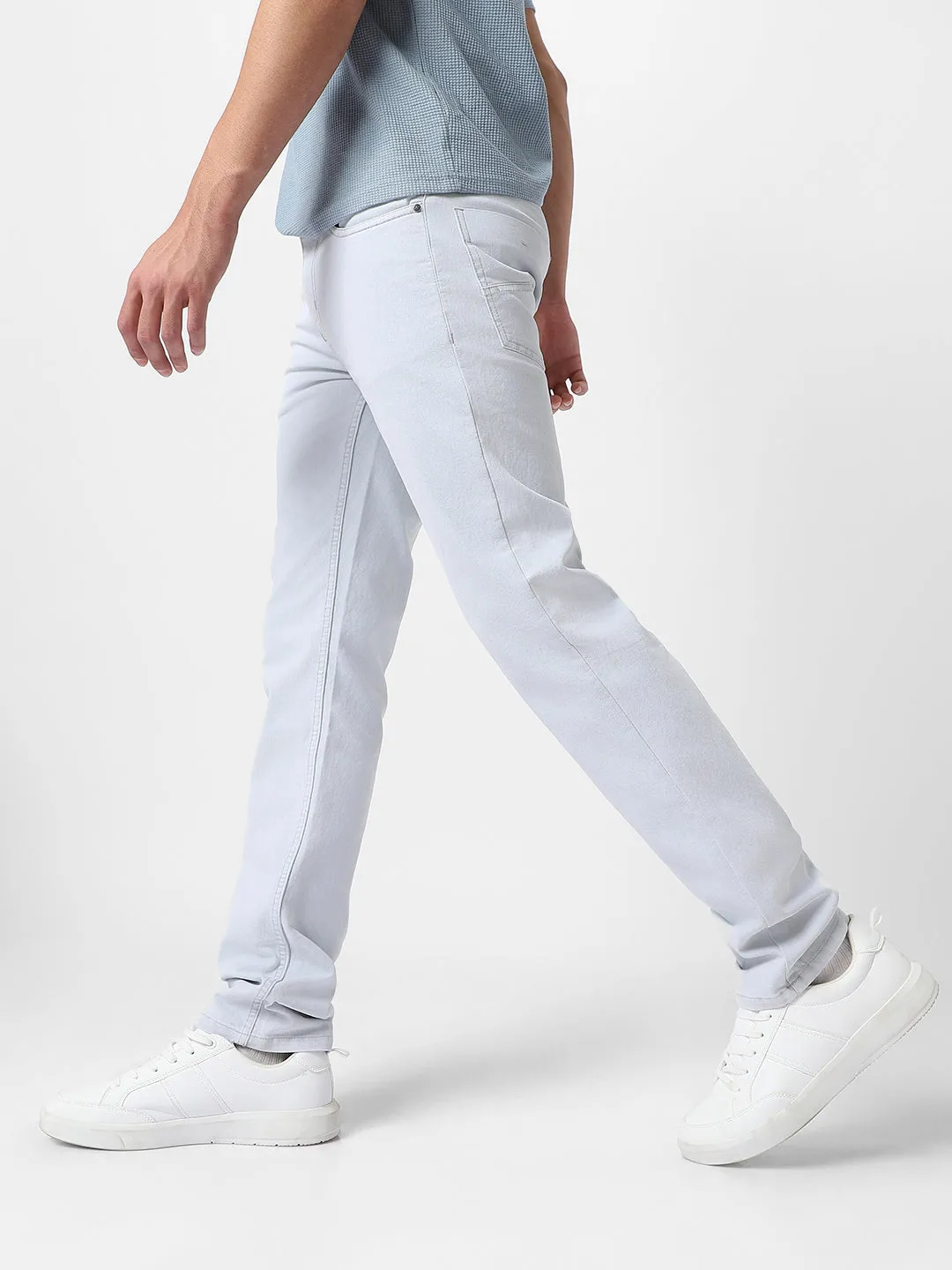 Men's Whitish Grey Regular Fit Washed Jeans Stretchable