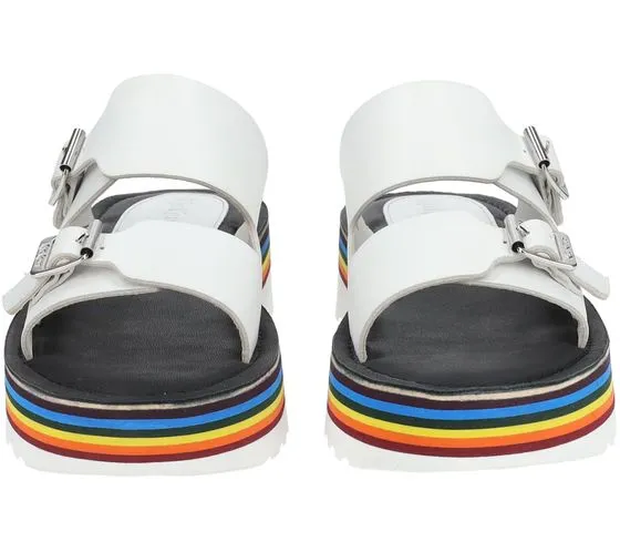 Mules de mujer Kickers Kick Hot de piel auténtica con doble tira y plataforma colorida 894972-50 33 Blanco