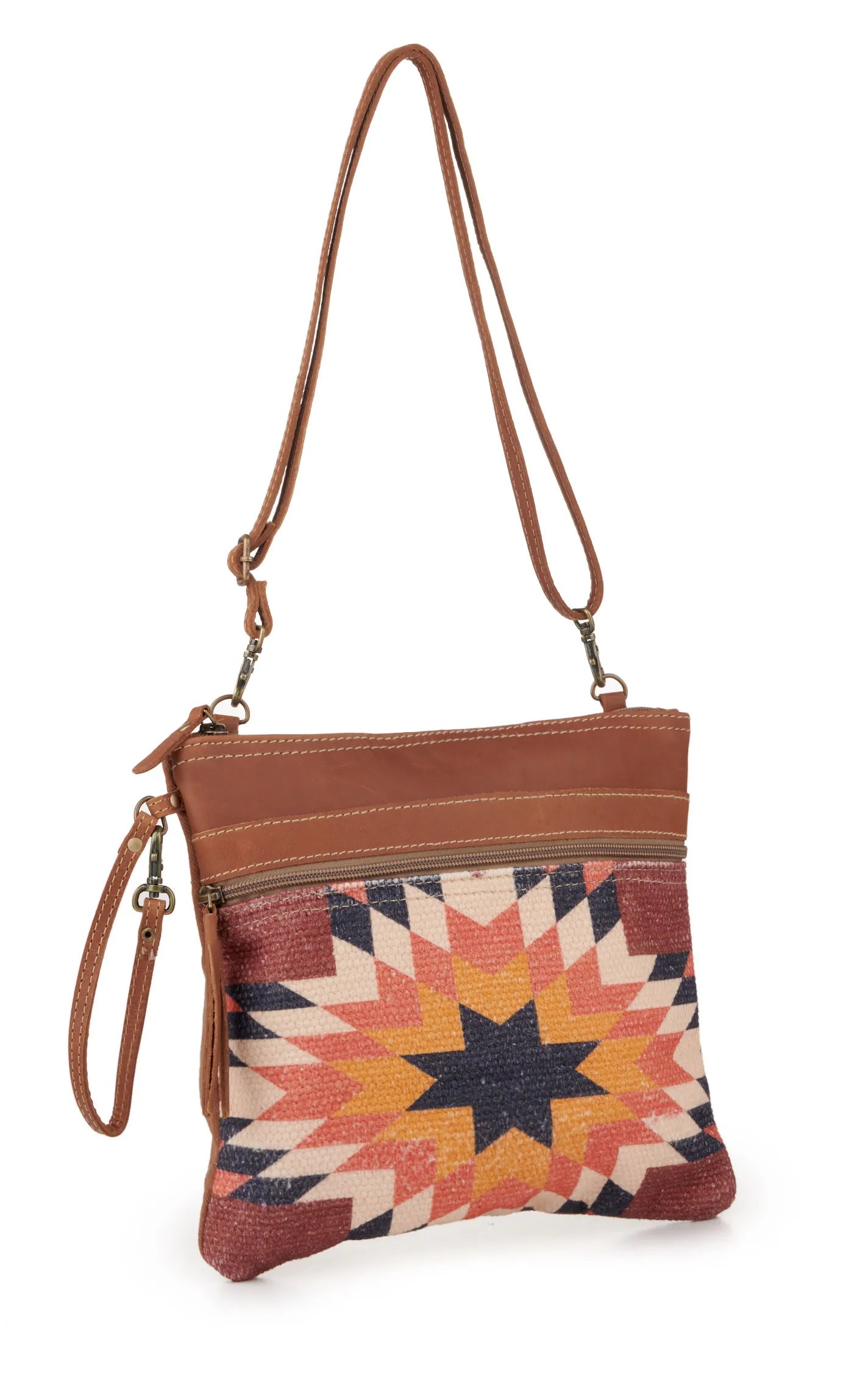 Myra Bag Sedona Star Toasted Cinnamon Leather & Aztec Canvas Crossbody Bag