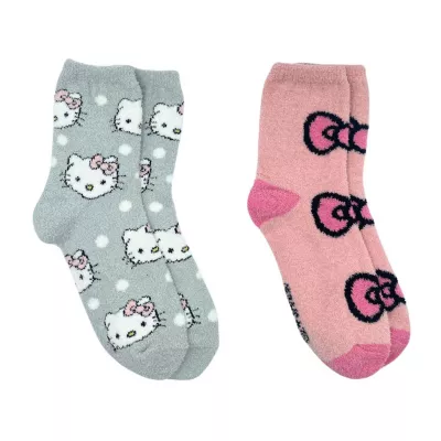 new!Cozy 2 Pair Hello Kitty Crew Socks Womens