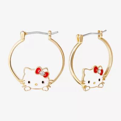 new!Crystal 18K Gold Over Brass Bow Hello Kitty Hoop Earrings