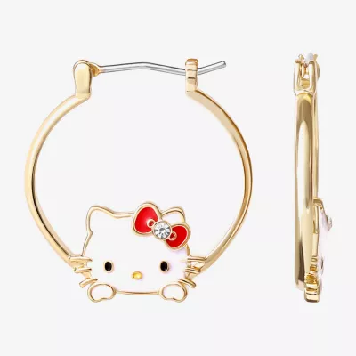 new!Crystal 18K Gold Over Brass Bow Hello Kitty Hoop Earrings