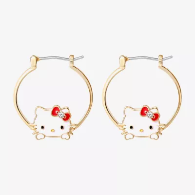 new!Crystal 18K Gold Over Brass Bow Hello Kitty Hoop Earrings