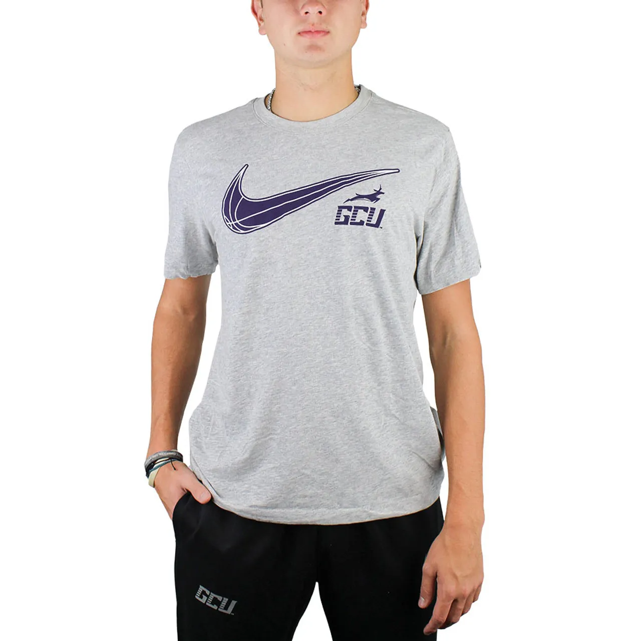 Nike Men's Dri-Fit Gray Basketball Swoosh Tee