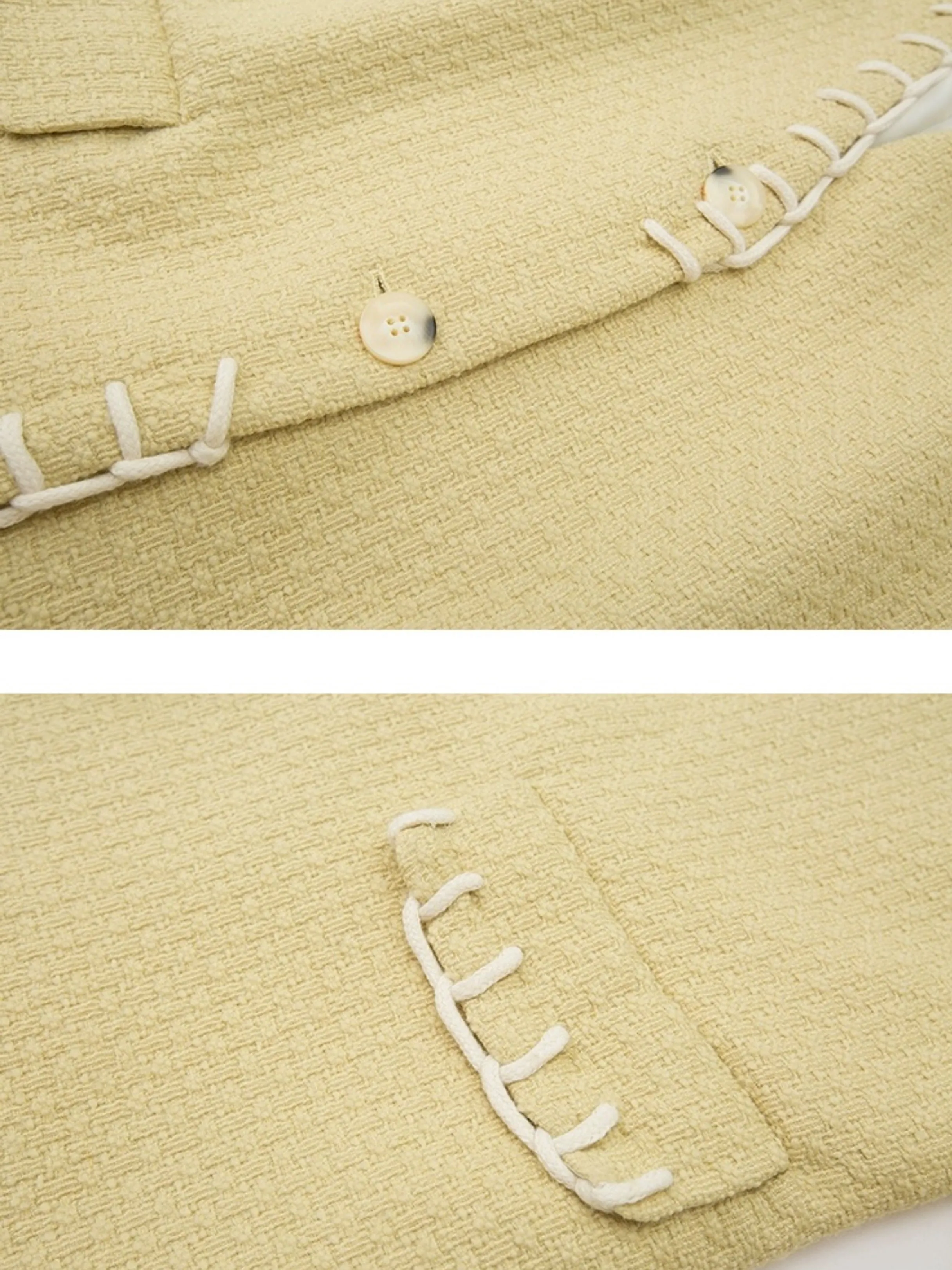 No-Collar Jacket ＆ Vest ＆ High-waisted Pleated Skirt