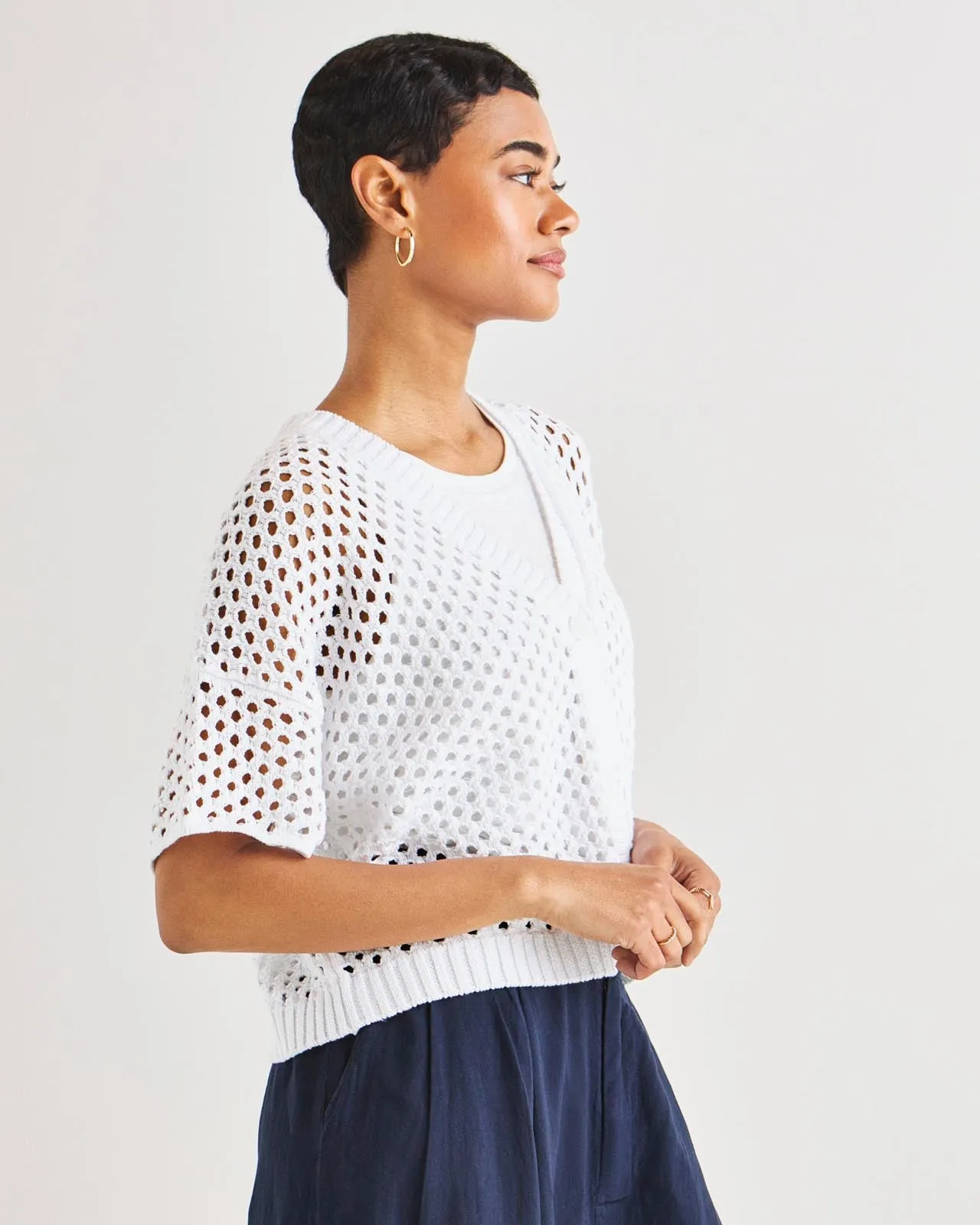 Nova Pointelle Short Sleeve Cardigan