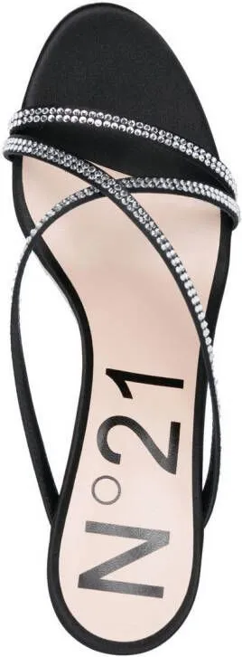 Nº21 60mm crystal-embellished crossover-strap mules Black