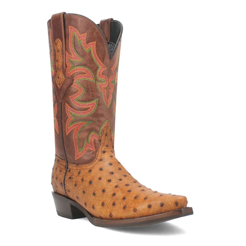 Outlaw Embroidered Ostrich Print Snip Toe Cowboy Boots