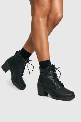 Padded Cuff Block Heel Combat Boots