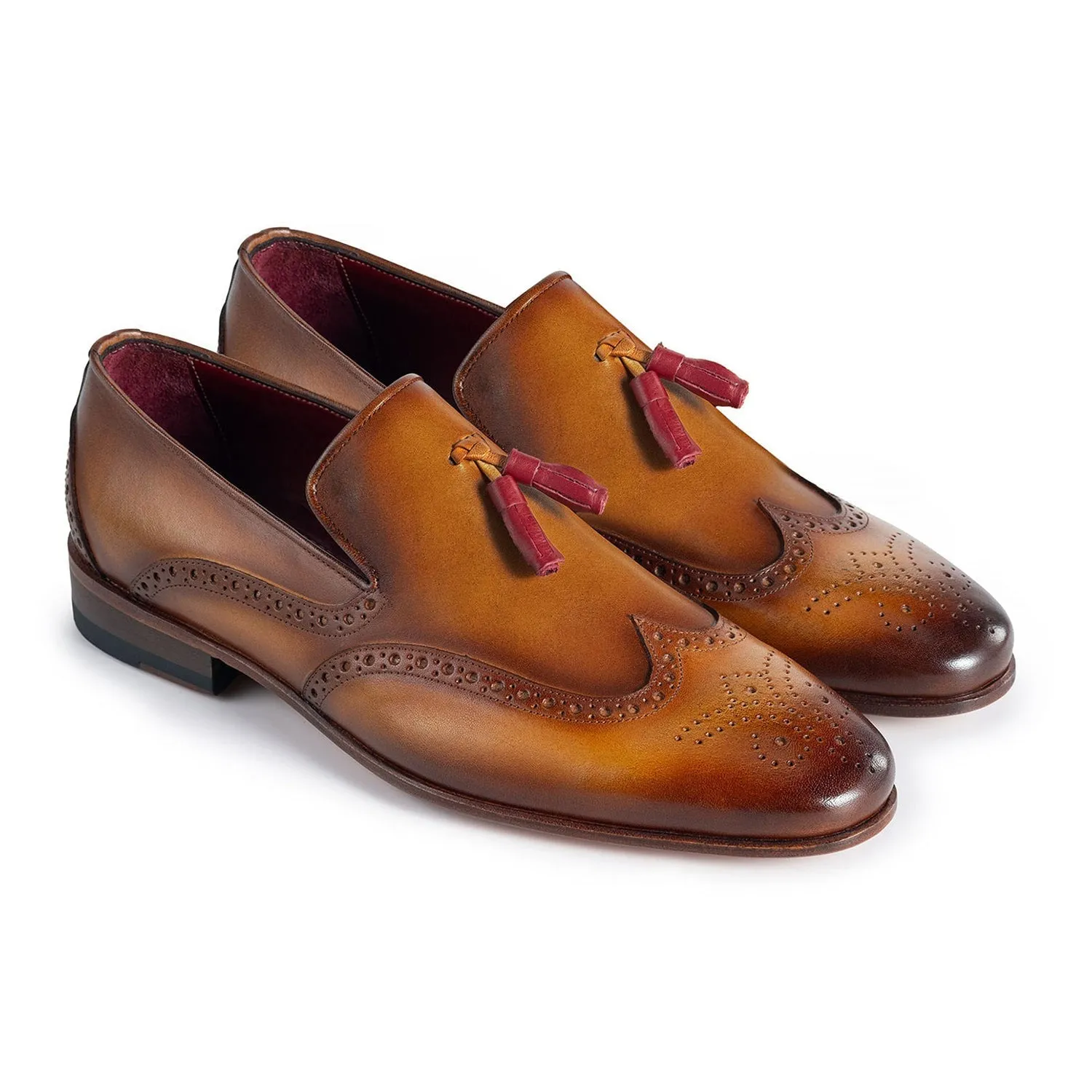 Paul Parkman Men's Shoes Calf-Skin Leather Wingtip Tassels Loafers (PM6435)