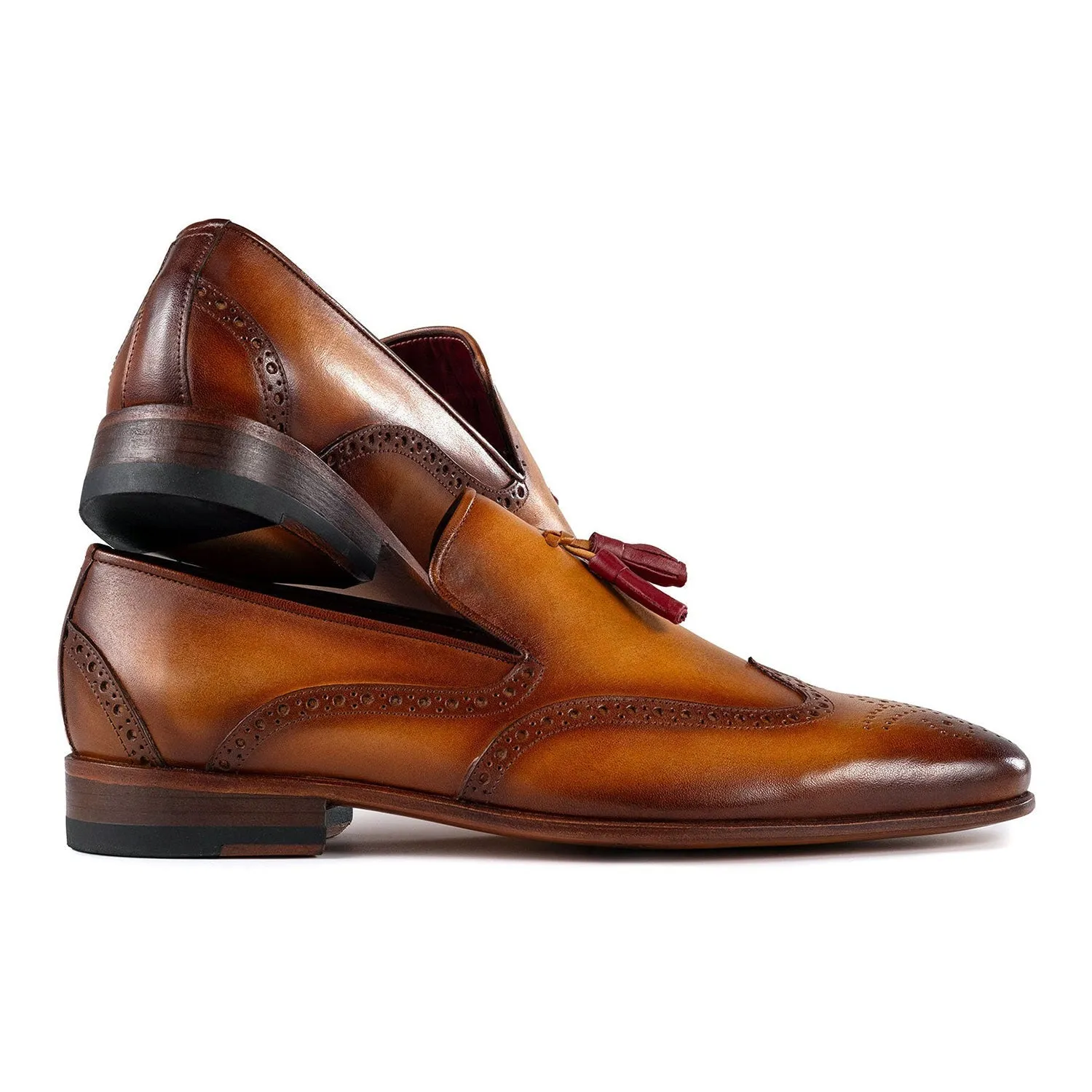 Paul Parkman Men's Shoes Calf-Skin Leather Wingtip Tassels Loafers (PM6435)