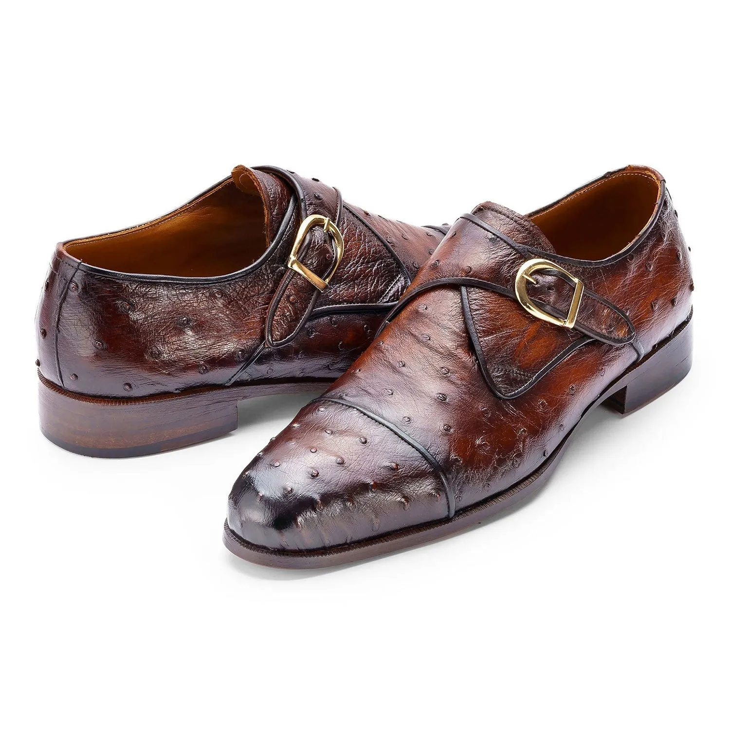 Paul Parkman Men's Shoes Ostrich Single Monk-Strap Loafers (PM6437)