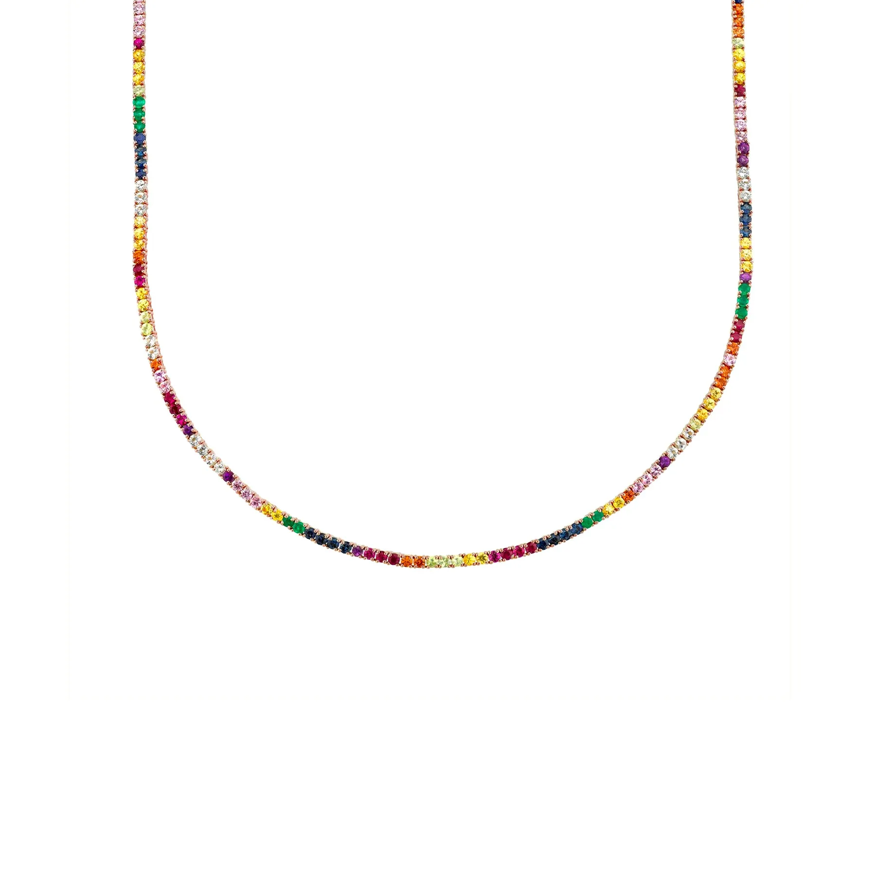Perfect Collar Tennis Necklace - Rainbow / 14k Rose Gold