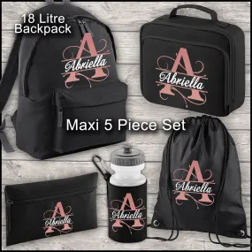 Personalised Backpack Kids 18 12 or 9 Litre Boys Girls Initial Name Lunch Bag Water Bottle Pencil Case School PE Bag Back To Sch