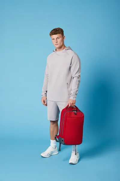 Personalised Pro Backpack with Water bottle pocket and Matching Gym Bag Initial and Red 23L Black Set