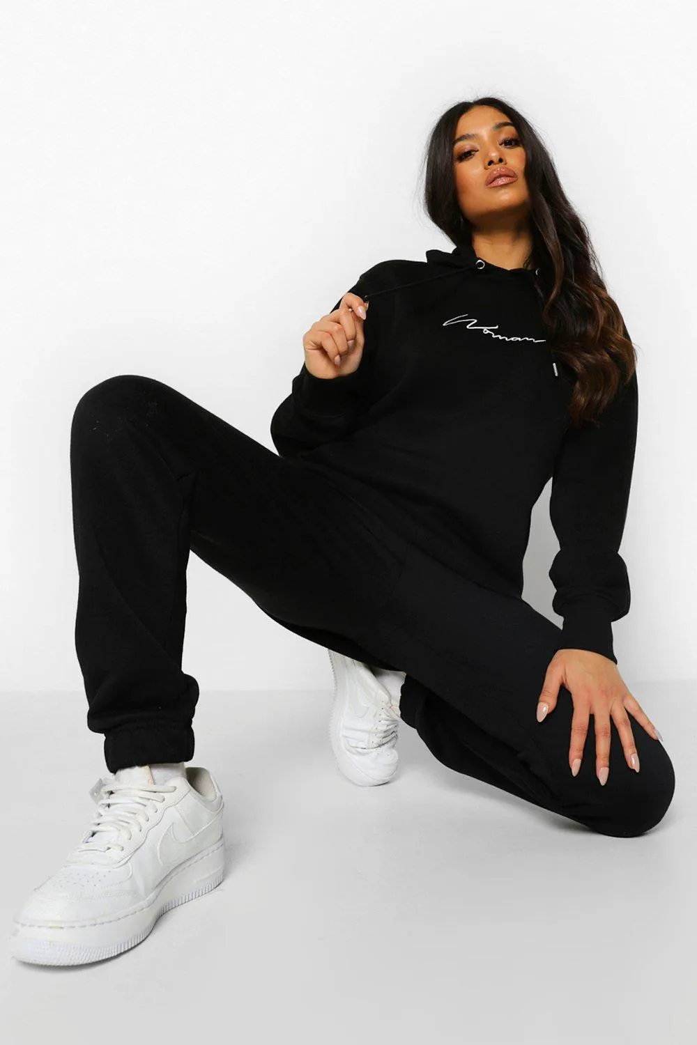 Petite Woman Script Oversized Hoodie