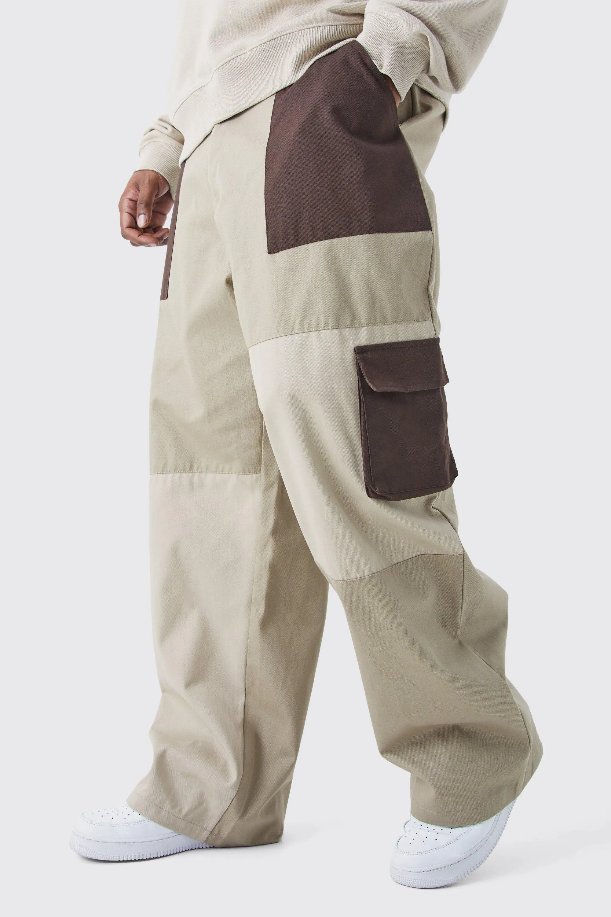 Plus Relaxed Fit Color Block Cargo Pants