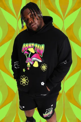 Plus Size Loose Fit Mushroom Print Hoodie