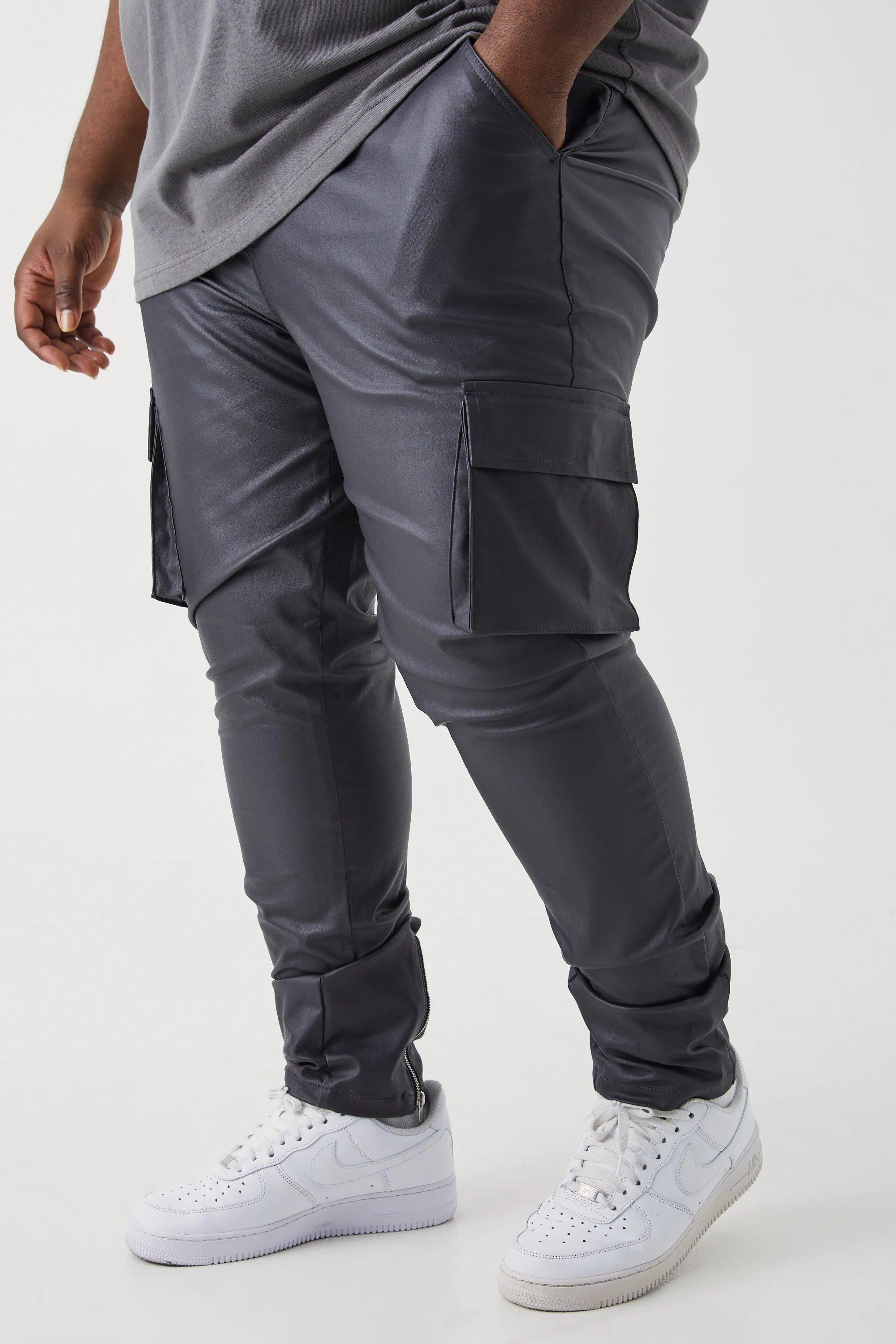 Plus Skinny Stacked Coated Twill Cargo Pants