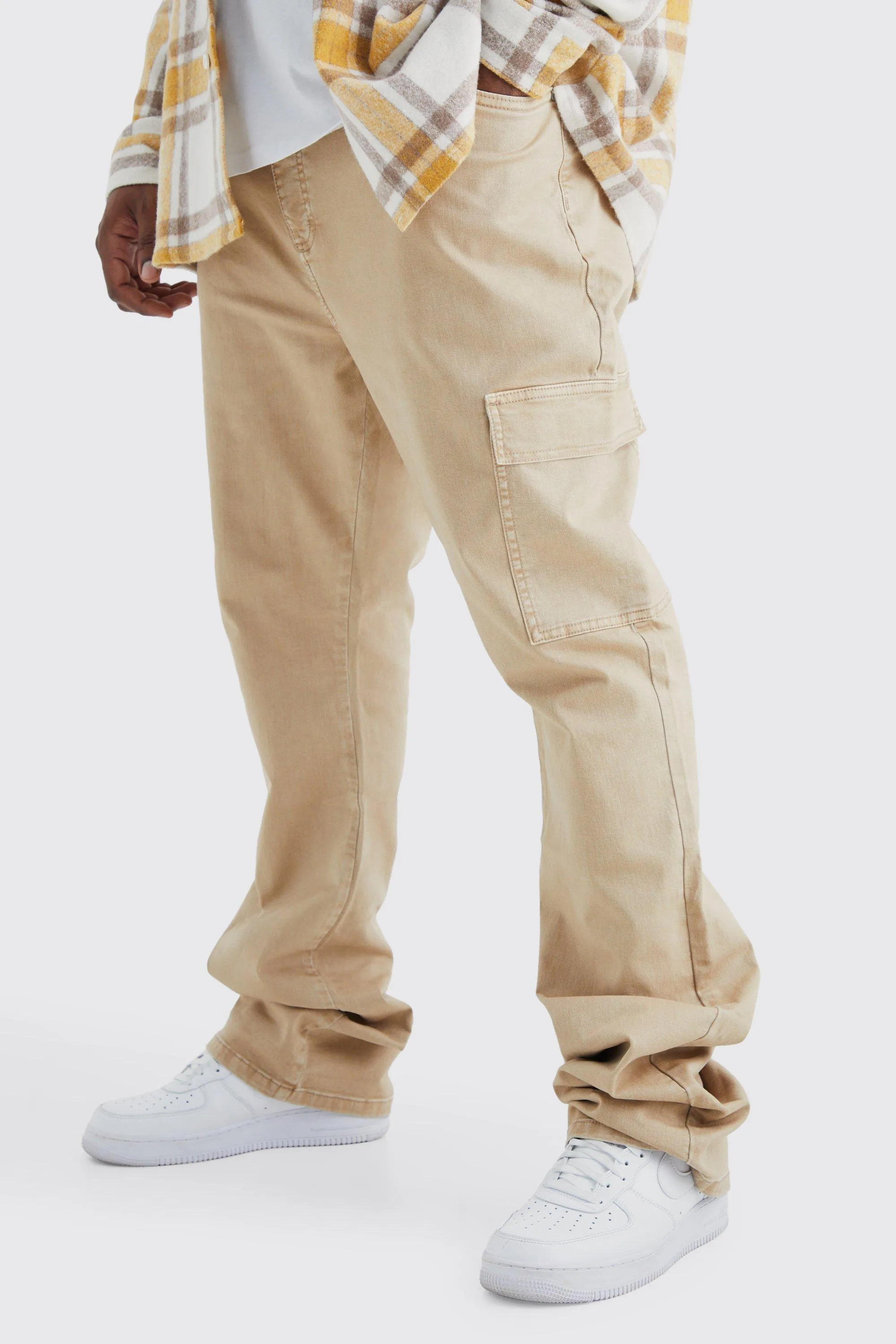 Plus Skinny Stacked Flare Overdye Cargo Pants