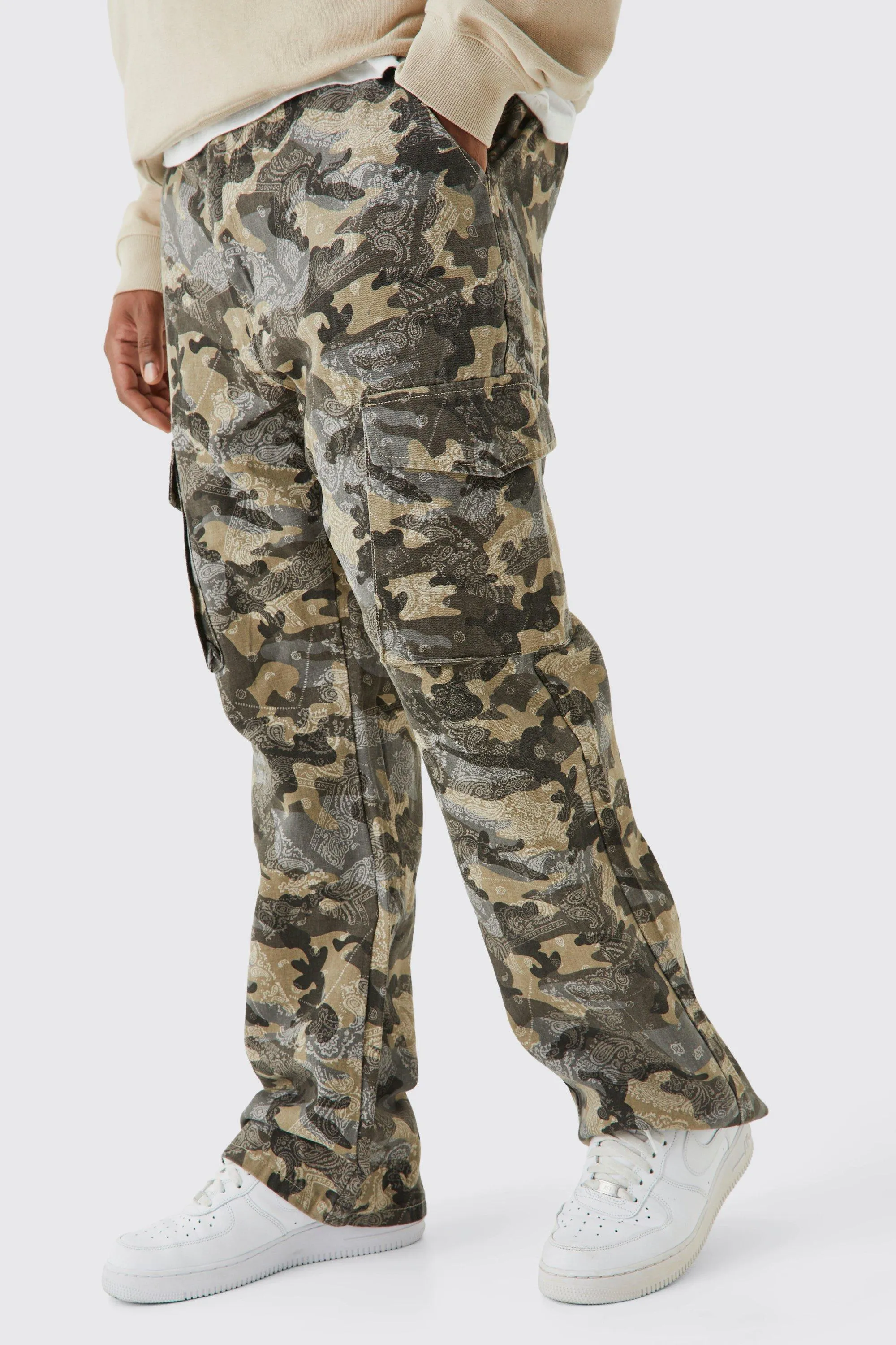 Plus Slim Flare Gusset Camo Bandana Cargo Pants