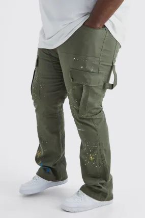 Plus Slim Flare Gusset Paint Splatter Cargo Pants