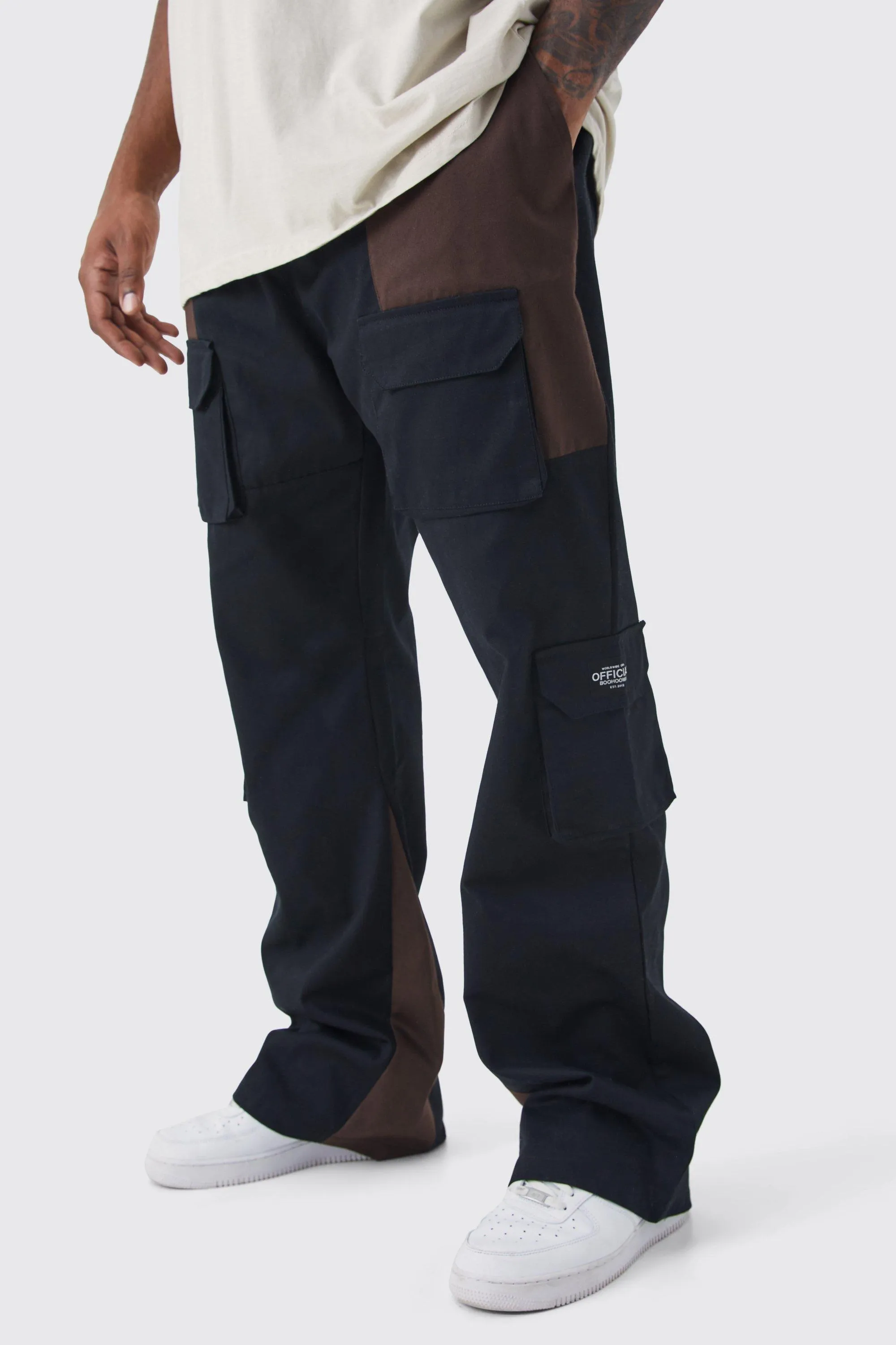 Plus Slim Flare Multi Cargo Color Block Pants