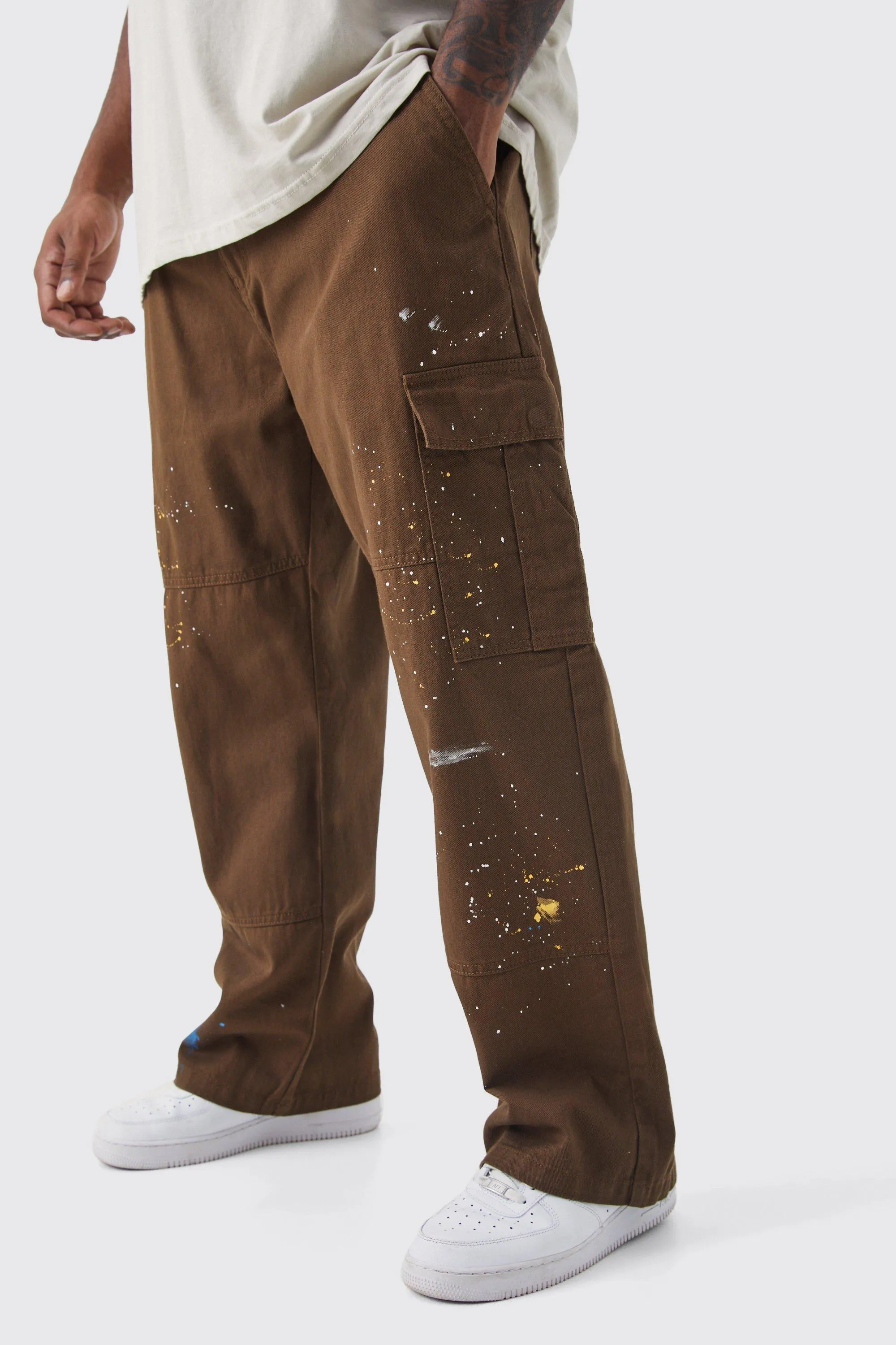 Plus Straight Leg Cargo All Over Paint Splatter Pants