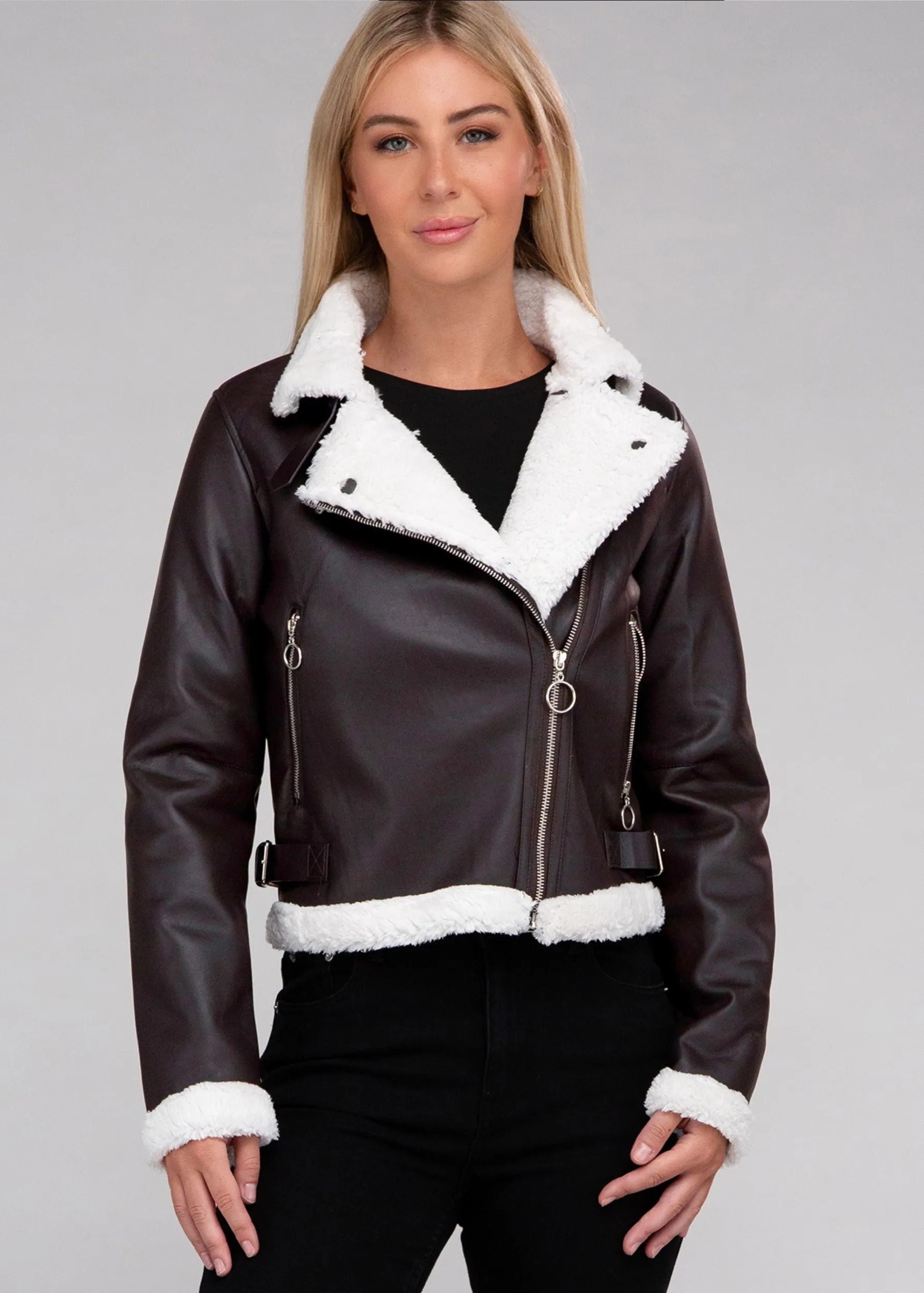 Plush Teddy Trimmed PU Jacket
