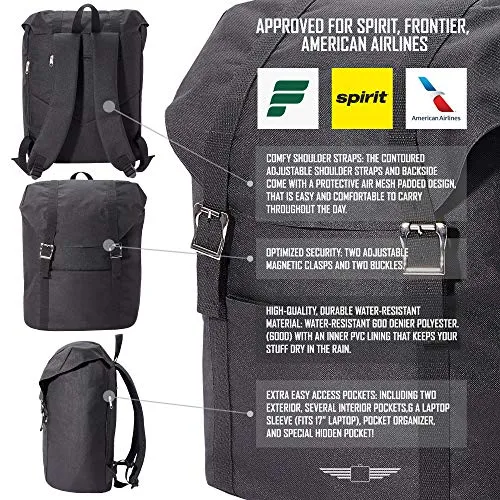 Point Coast 18x14x8 Personal Item Under Seat Travel Carry On Backpack Waycarrier II (black)
