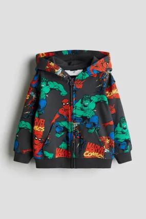 Printed zip-through hoodie - Long sleeve - Regular length - Dark grey/Marvel Comics - Kids | H&M GB